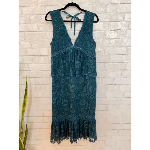 NWT Perfect Christmas dress Foxidox Teal/Blue Lace CROCHET EMILIA Anthropologie - Picture 5 of 9